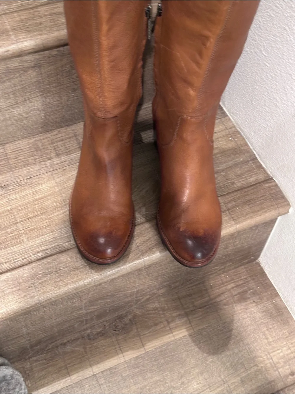 Donald J. Pliner Tall Leather Riding Boots in Cognac Brown